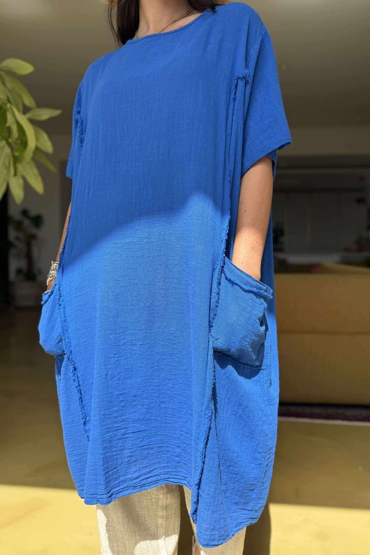 Made in Italy Milo Cotton Slouch Sac Dress Mediterranean Blue